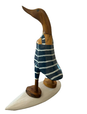 Surfer Duck 25cm Wooden Duck Only Available in Navy Blue and White. Red And White