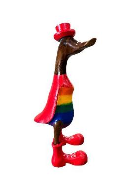 A Rainbow Wooden Duck Red Or Blue  Hat Just Landed