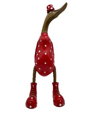 Duck Wooden Red With White Polka Dots Boots  And Hat Just Landed