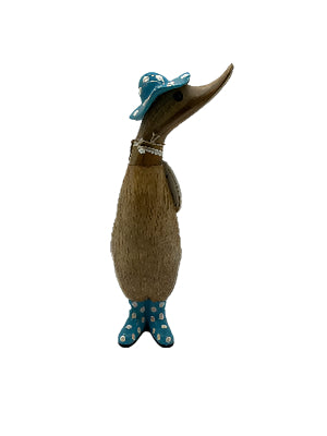 A Dcuk Wooden With Blue  Spotty Hat And  Spotty Welly Boots 18cm