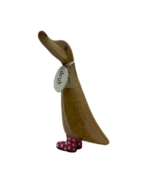 A Dcuk Wooden With Pink  Spotty Coloured  Welly Boots 18cm