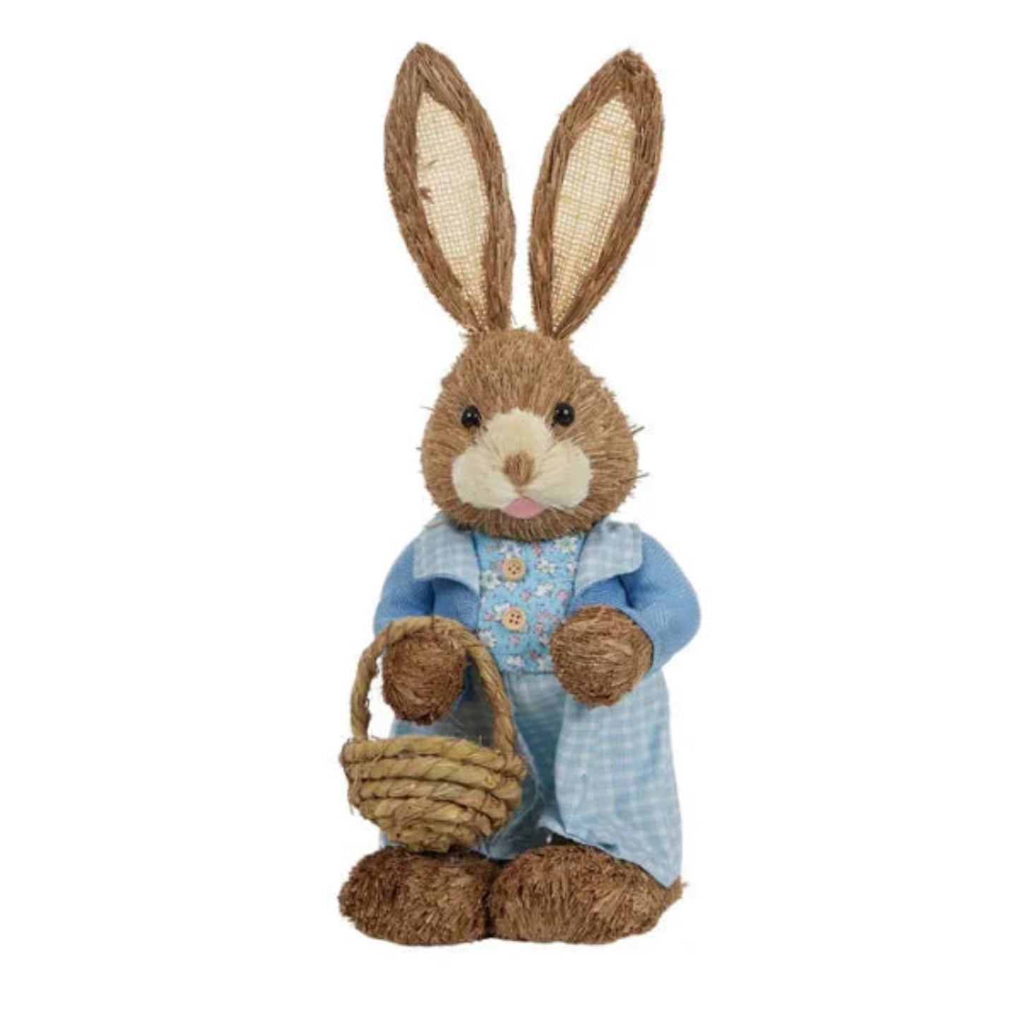 Percy Rabbit Blue With Straw Basket  13cm x 33cm