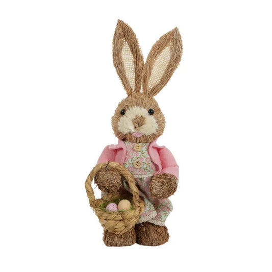 Mabel Rabbit Pink  With Straw Basket 15cm x 33cm