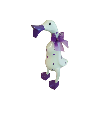 A Wooden Coloured Chatter Duck White With  Purple Polka Dots