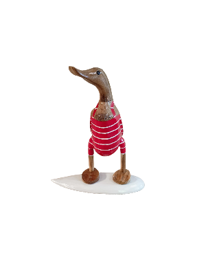 Surfer Duck 25cm Wooden Duck Only Available in Navy Blue and White. Red And White