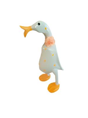 A Wooden Coloured Chatter Duck White With  Yellow  Polka Dots