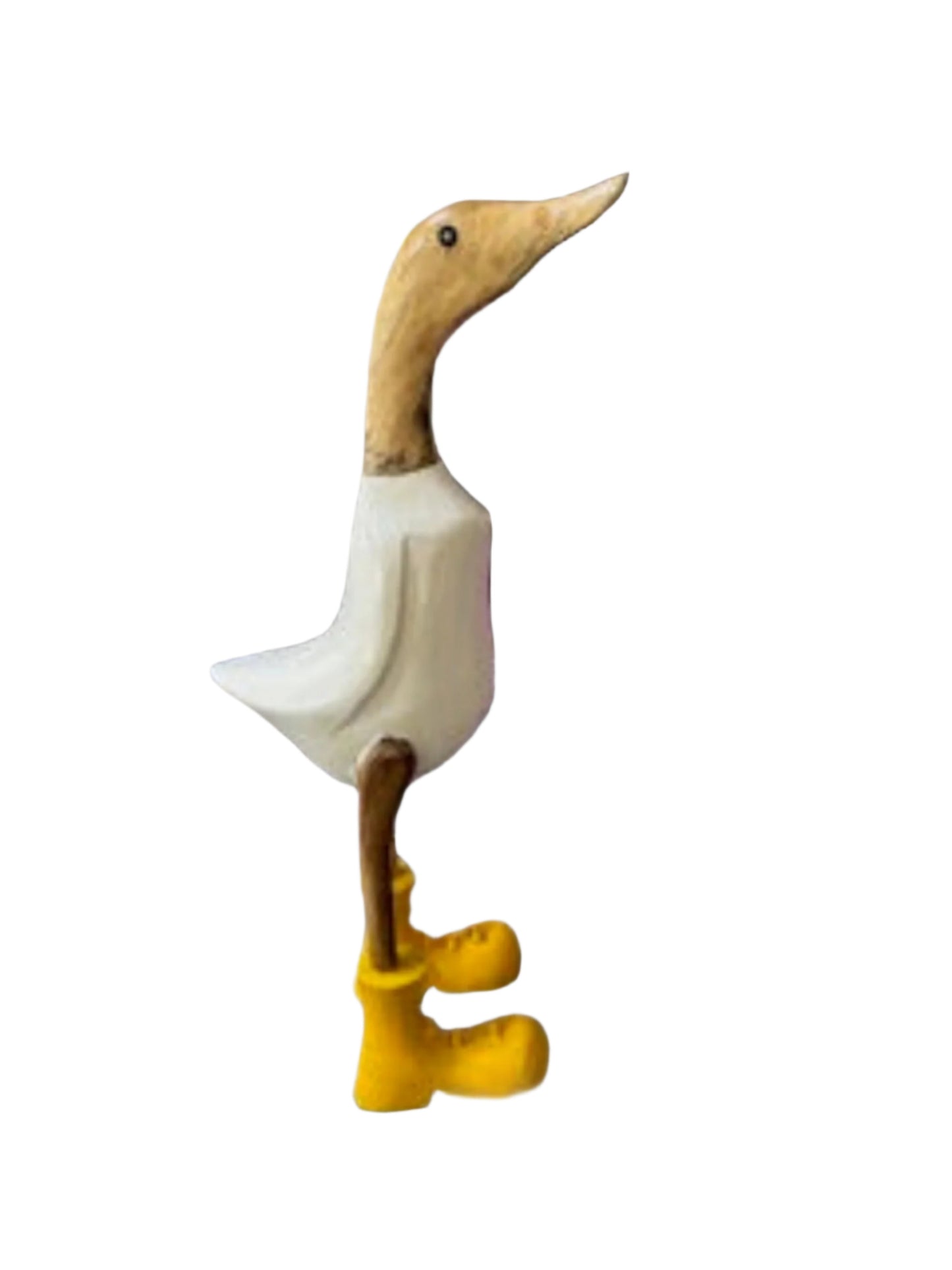 A Wooden Duck White With Yellow Boots