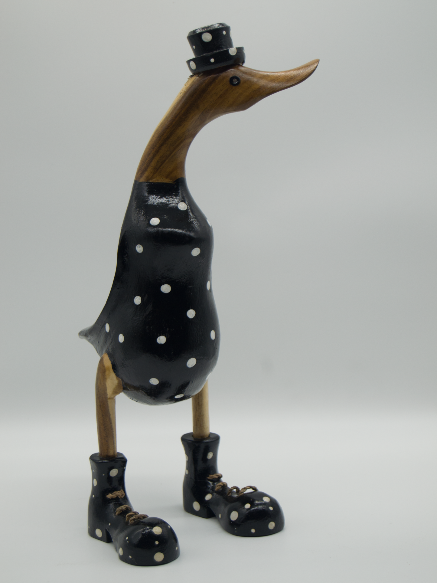 Duck Wooden Black With White Dots And Hat